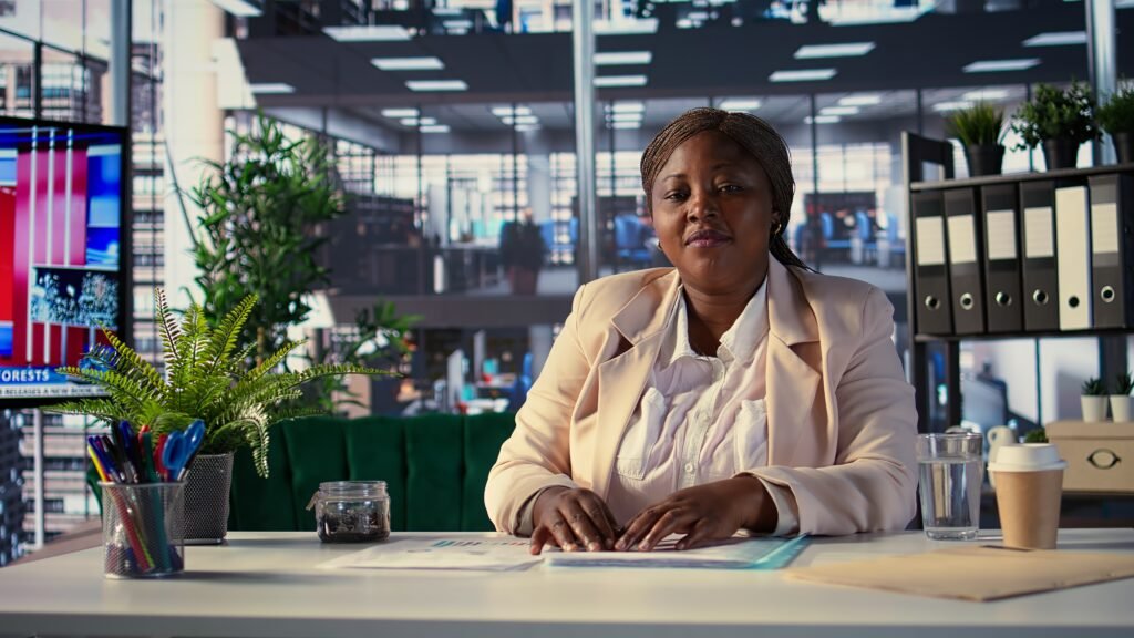 Ambitious influential businesswoman mentors young professionals on teleconference, sharing her experiences, leadership insights and advice on achieving career success and personal growth. Camera B.